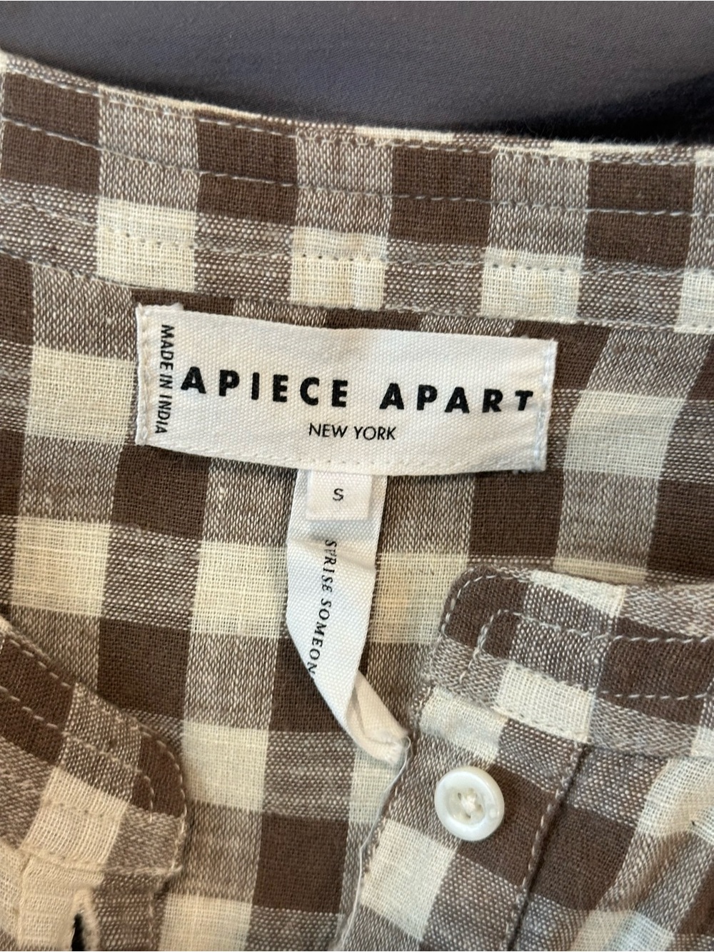 Apiece Apart Brown and White Gingham Tiered Mini Dress - Picture 3 of 3